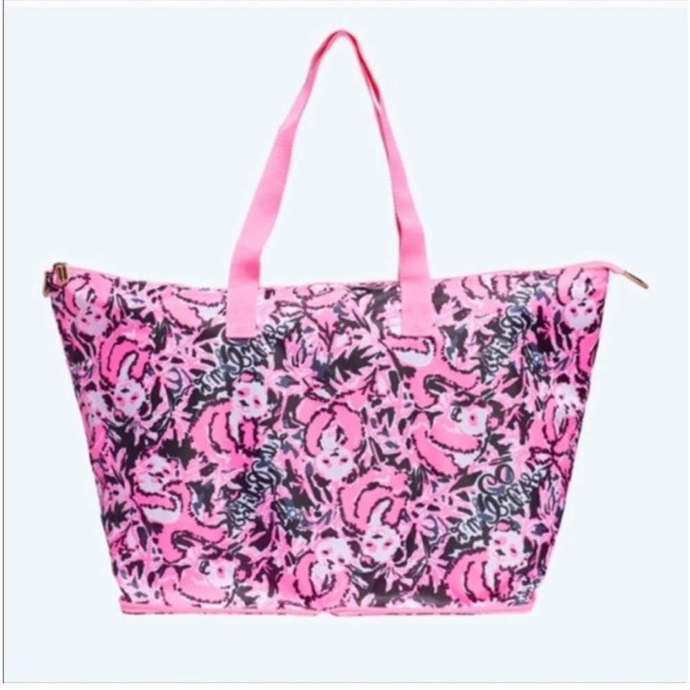 New Lilly Pulitzer Hanging With My Boo Packable Tote, Hibiscus Pink, Rare!
